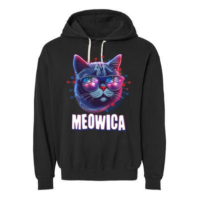 Funny 4th Of July Meowica Fireworks Cat Garment-Dyed Fleece Hoodie