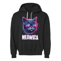 Funny 4th Of July Meowica Fireworks Cat Garment-Dyed Fleece Hoodie