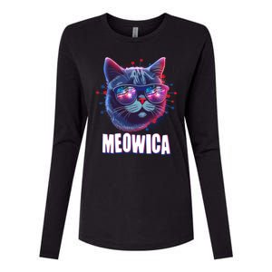 Funny 4th Of July Meowica Fireworks Cat Womens Cotton Relaxed Long Sleeve T-Shirt