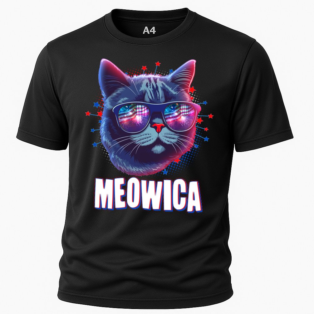 Funny 4th Of July Meowica Fireworks Cat Cooling Performance Crew T-Shirt