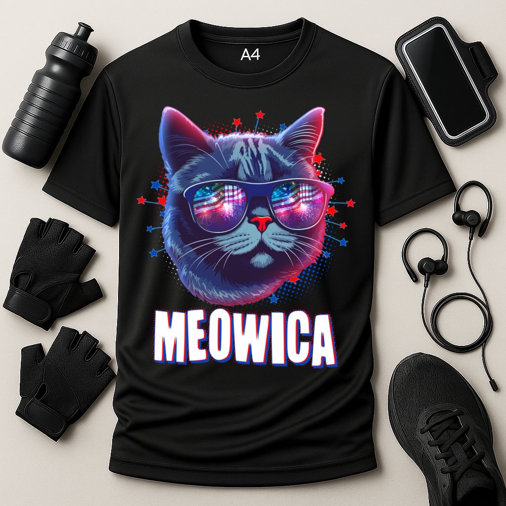 Funny 4th Of July Meowica Fireworks Cat Cooling Performance Crew T-Shirt