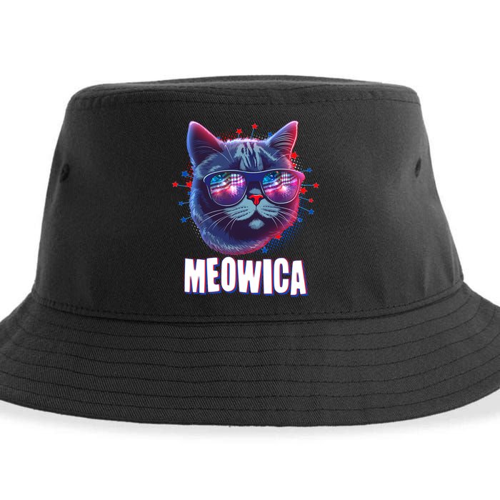 Funny 4th Of July Meowica Fireworks Cat Sustainable Bucket Hat
