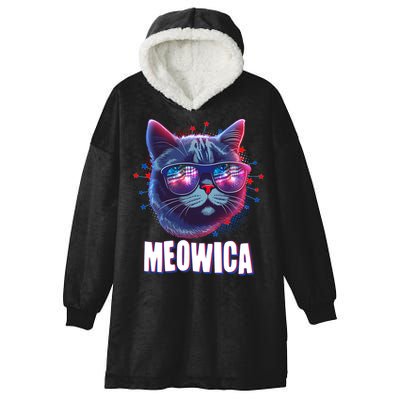Funny 4th Of July Meowica Fireworks Cat Hooded Wearable Blanket