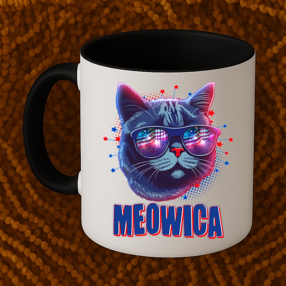 Funny 4th Of July Meowica Fireworks Cat Mug
