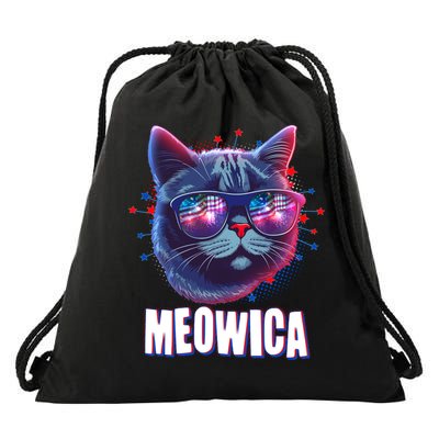 Funny 4th Of July Meowica Fireworks Cat Drawstring Bag