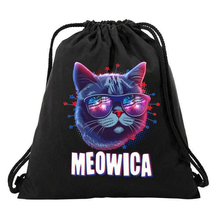 Funny 4th Of July Meowica Fireworks Cat Drawstring Bag