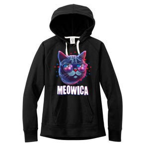 Funny 4th Of July Meowica Fireworks Cat Women's Fleece Hoodie