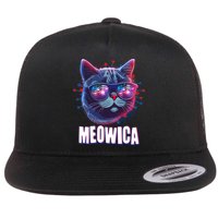 Funny 4th Of July Meowica Fireworks Cat Flatbill Hat