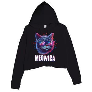 Funny 4th Of July Meowica Fireworks Cat Crop Fleece Hoodie