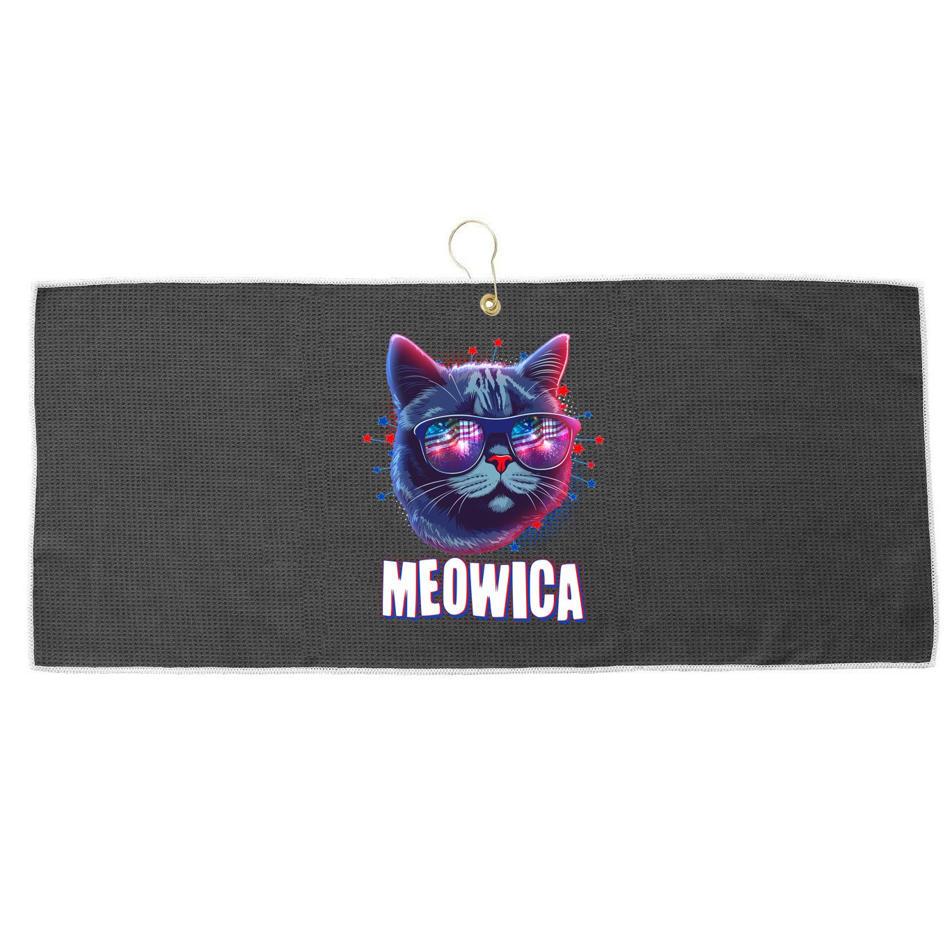 Funny 4th Of July Meowica Fireworks Cat Large Microfiber Waffle Golf Towel