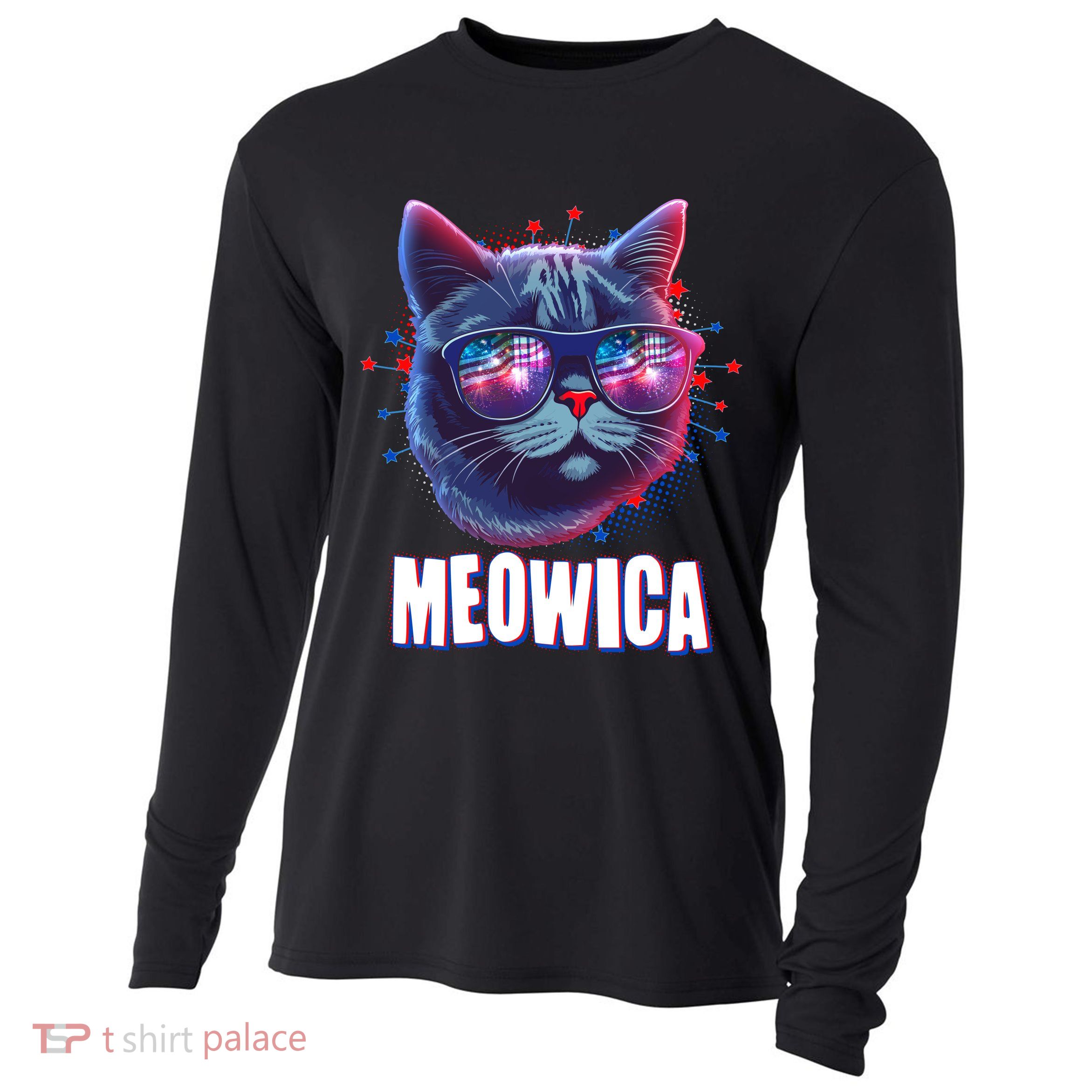 Funny 4th Of July Meowica Fireworks Cat Cooling Performance Long Sleeve Crew
