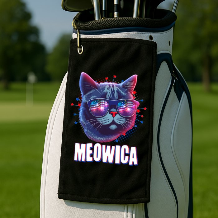 Funny 4th Of July Meowica Fireworks Cat Golf Towel