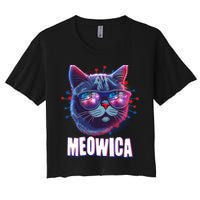 Funny 4th Of July Meowica Fireworks Cat Women's Crop Top Tee