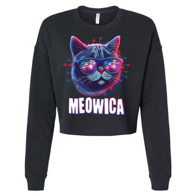 Funny 4th Of July Meowica Fireworks Cat Cropped Pullover Crew