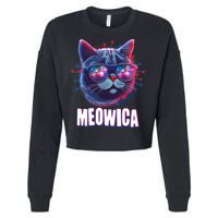 Funny 4th Of July Meowica Fireworks Cat Cropped Pullover Crew