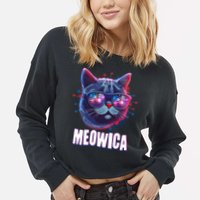 Funny 4th Of July Meowica Fireworks Cat Cropped Pullover Crew