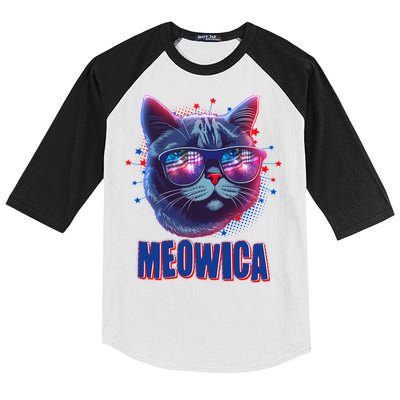 Funny 4th Of July Meowica Fireworks Cat Kids Colorblock Raglan Jersey