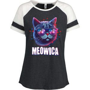 Funny 4th Of July Meowica Fireworks Cat Enza Ladies Jersey Colorblock Tee