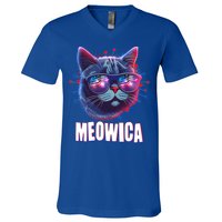 Funny 4th Of July Meowica Fireworks Cat V-Neck T-Shirt