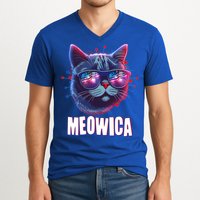Funny 4th Of July Meowica Fireworks Cat V-Neck T-Shirt