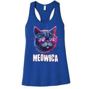 Funny 4th Of July Meowica Fireworks Cat Women's Racerback Tank