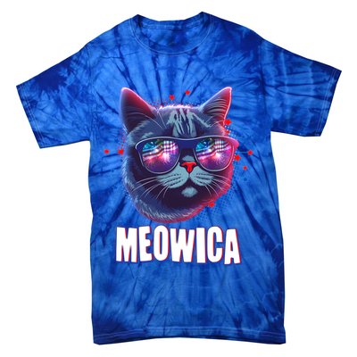 Funny 4th Of July Meowica Fireworks Cat Tie-Dye T-Shirt