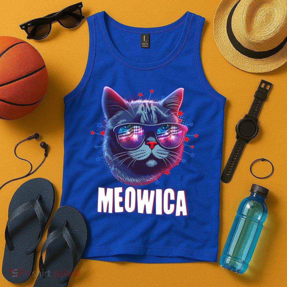 Funny 4th Of July Meowica Fireworks Cat Tank Top