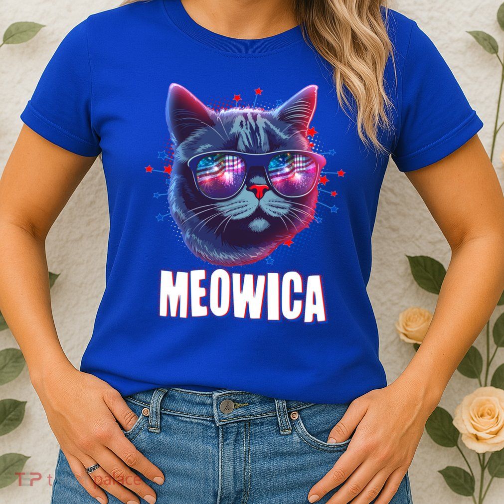 Funny 4th Of July Meowica Fireworks Cat Womens T-Shirt