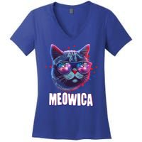 Funny 4th Of July Meowica Fireworks Cat Women's V-Neck T-Shirt