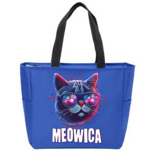 Funny 4th Of July Meowica Fireworks Cat Zip Tote Bag