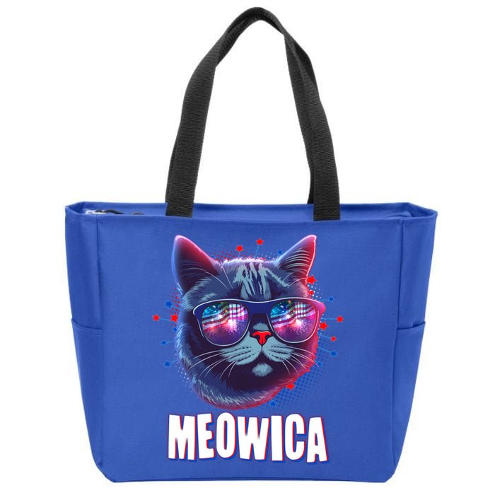 Funny 4th Of July Meowica Fireworks Cat Zip Tote Bag