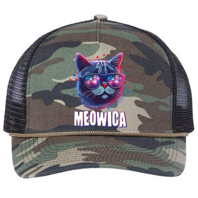 Funny 4th Of July Meowica Fireworks Cat Retro Rope Trucker Hat Cap