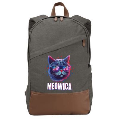 Funny 4th Of July Meowica Fireworks Cat Cotton Canvas Backpack