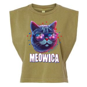 Funny 4th Of July Meowica Fireworks Cat Garment-Dyed Women's Muscle Tee