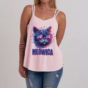 Funny 4th Of July Meowica Fireworks Cat Women's Strappy Tank