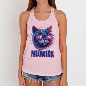 Funny 4th Of July Meowica Fireworks Cat Women's Knotted Racerback Tank