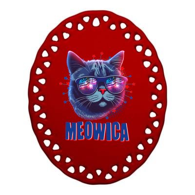 Funny 4th Of July Meowica Fireworks Cat Ceramic Oval Ornament