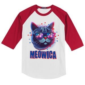 Funny 4th Of July Meowica Fireworks Cat Kids Colorblock Raglan Jersey