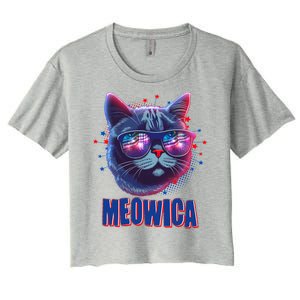 Funny 4th Of July Meowica Fireworks Cat Women's Crop Top Tee