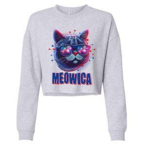 Funny 4th Of July Meowica Fireworks Cat Cropped Pullover Crew