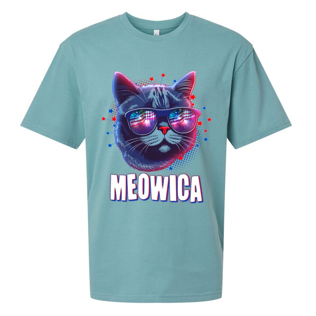 Funny 4th Of July Meowica Fireworks Cat Sueded Cloud Jersey T-Shirt