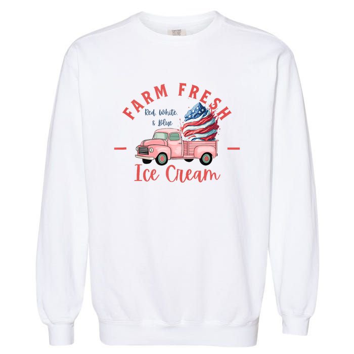 Fourth 4th Of July Matching Family Cute Farm Fresh Ice Cream Garment-Dyed Sweatshirt