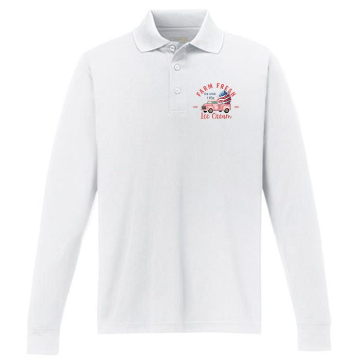 Fourth 4th Of July Matching Family Cute Farm Fresh Ice Cream Performance Long Sleeve Polo