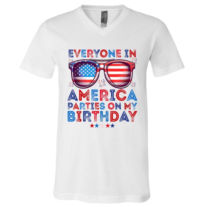 Funny 4th Of July Birthday Independence Day V-Neck T-Shirt