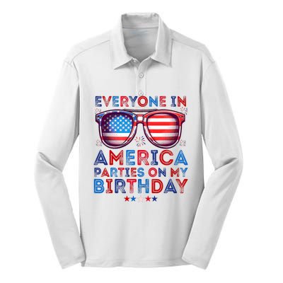 Funny 4th Of July Birthday Independence Day Silk Touch Performance Long Sleeve Polo