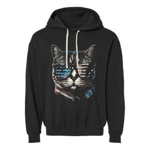 Fourth 4th of July Cat American Flag America Patriotic Funny Garment-Dyed Fleece Hoodie