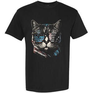 Fourth 4th of July Cat American Flag America Patriotic Funny Garment-Dyed Heavyweight T-Shirt