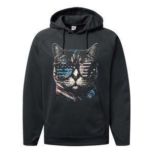 Fourth 4th of July Cat American Flag America Patriotic Funny Performance Fleece Hoodie