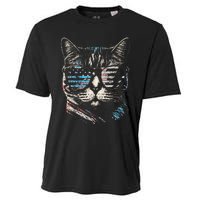 Fourth 4th of July Cat American Flag America Patriotic Funny Cooling Performance Crew T-Shirt