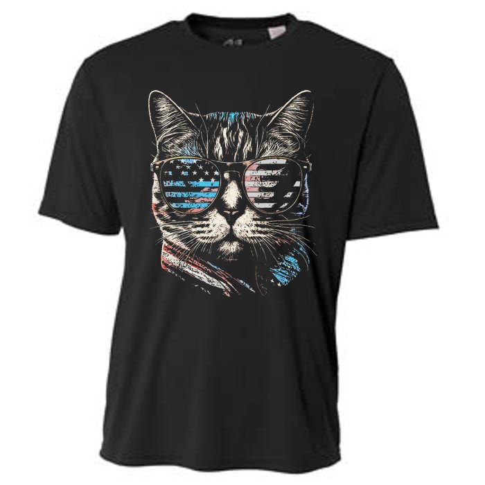 Fourth 4th of July Cat American Flag America Patriotic Funny Cooling Performance Crew T-Shirt